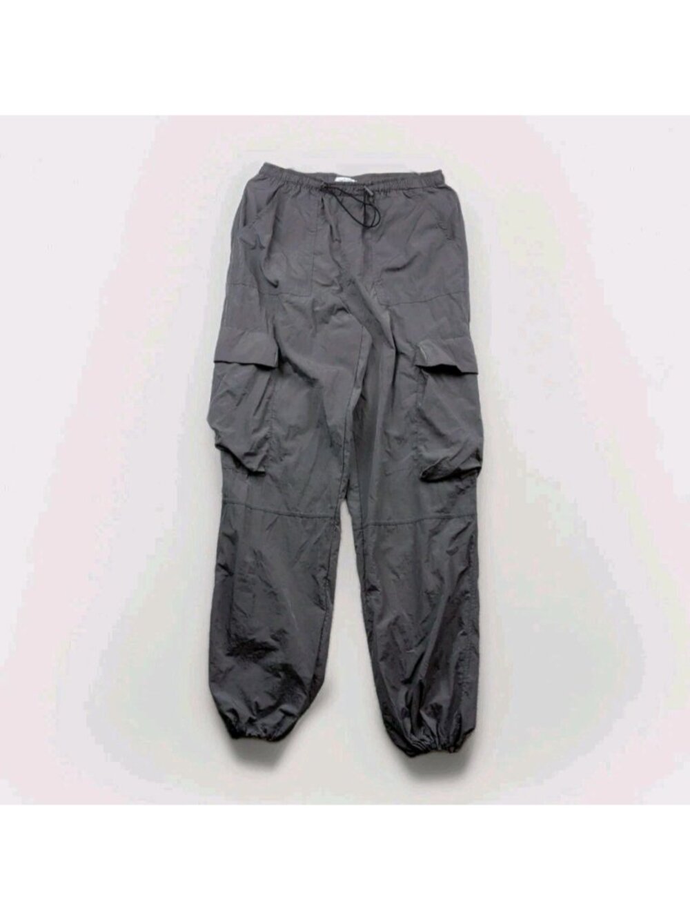 Y2K Refuge Parachute Wind Pants Womens S Gray Baggy Streetwear Utility GorpCore